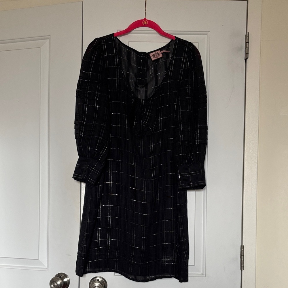 Juicy Couture Black Plaid Long Sleeve Dress